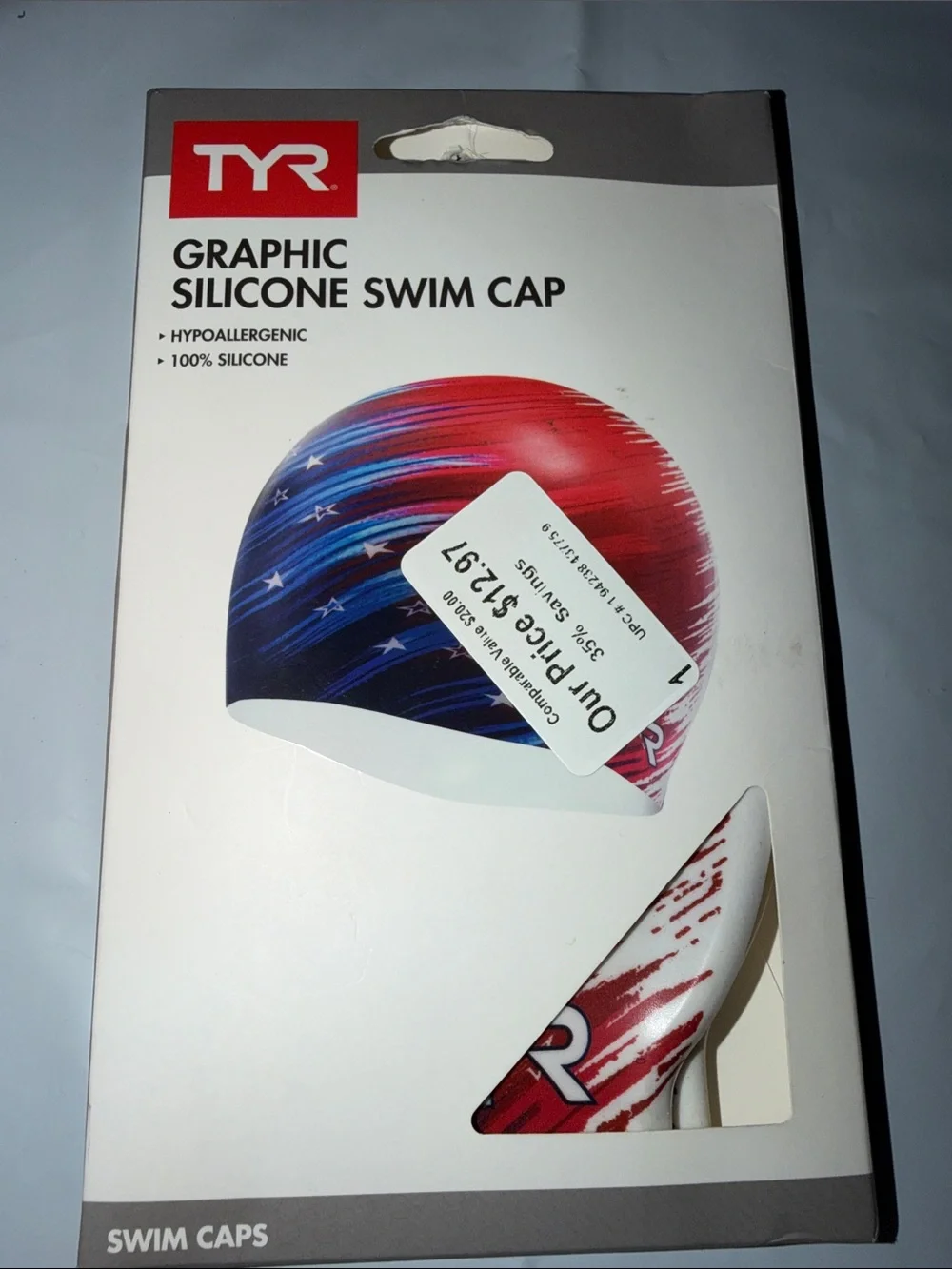 TYR Men's Graphic Silicone Swim Cap in Red, Blue, White